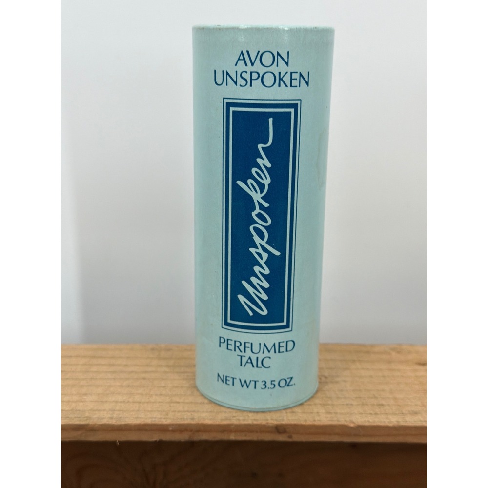 Vintage Avon Unspoken Perfumed Talc 3.5 oz Scented Body Powder Blue Canister